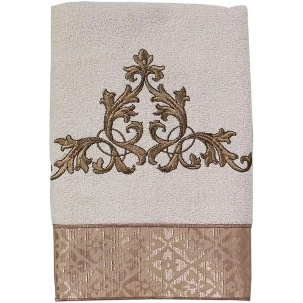 Ivory Cotton Hand Towel Soft Absorbent Decorative Embroidered Bathroom Towel